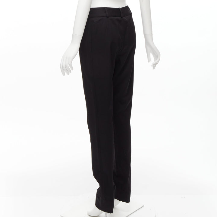 SAINT LAURENT 2017 black 100% virgin wool minimal pleat straight trousers FR36 S