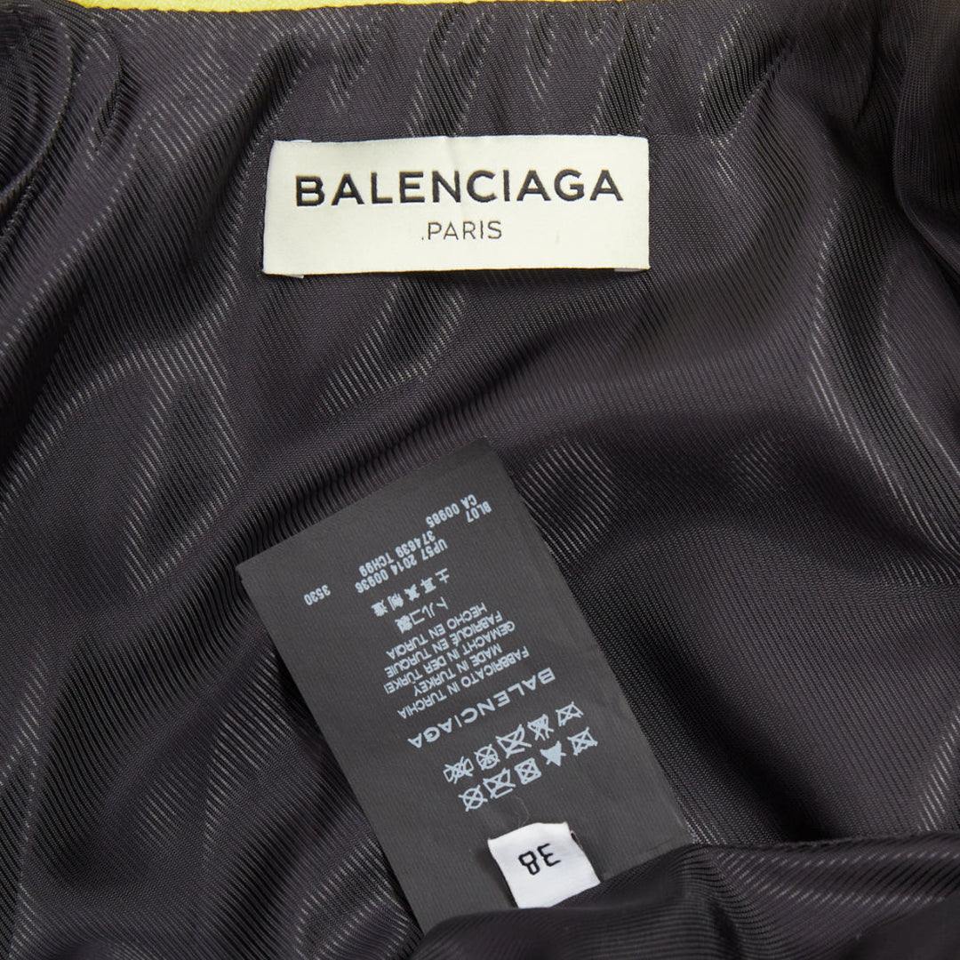 BALENCIAGA 2014 yellow lambskin leather crop biker jacket FR38 M