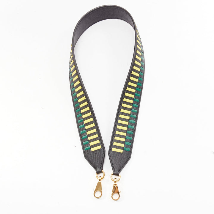 HERMES Sangle Cavale 40 green yellow black woven leather gold hardware strap