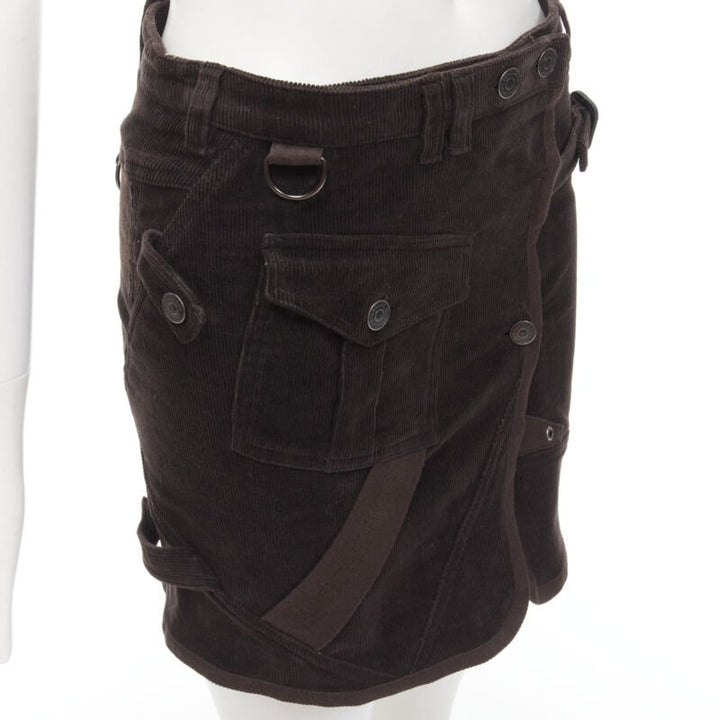 BURBERRY LONDON brown corduroy deconstructed trench mini skirt UK6 US4 S