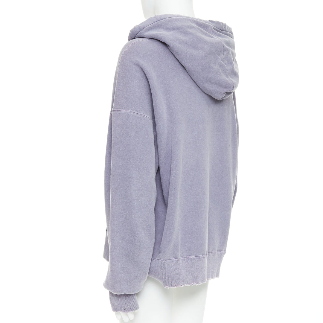 ANCELLM washed purple cotton distressed details pocketed hoodie Sz1 S