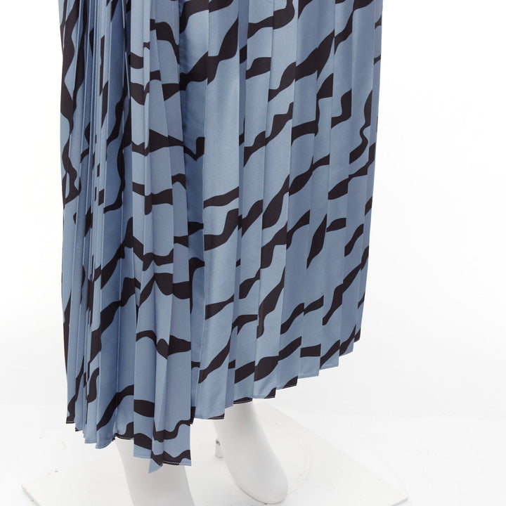 VVB VICTORIA BECKHAM blue black diagonal print pleated bias hem skirt UK8 S