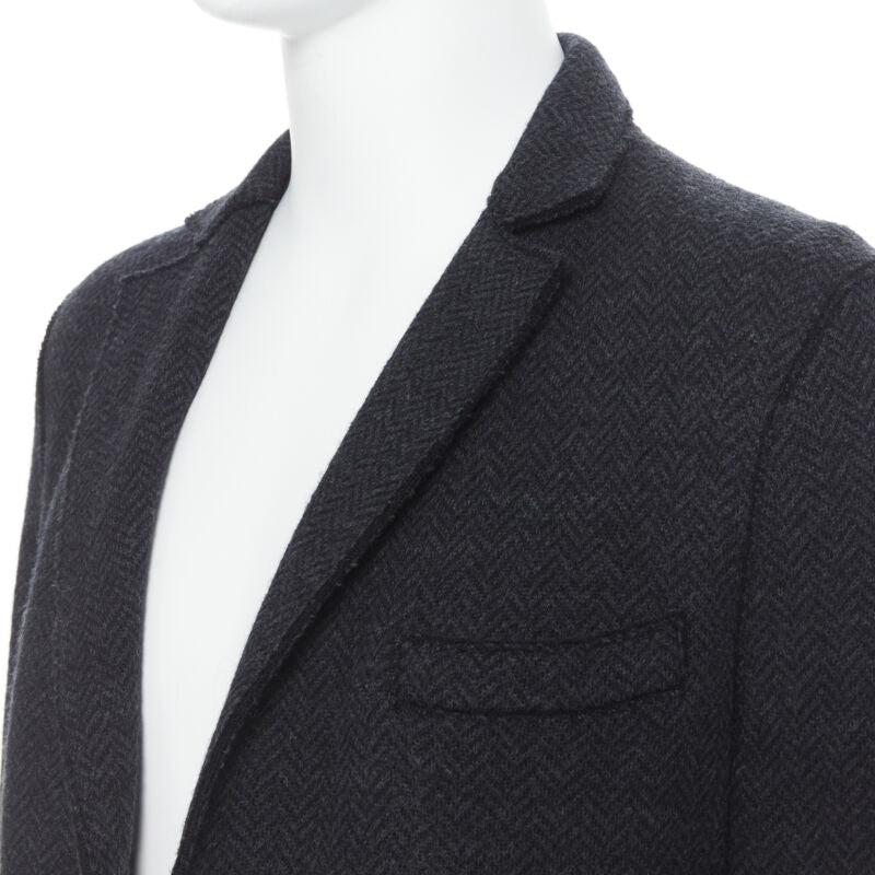 HARRIS WHARF London Anthracite Herringbone Chestercoat wool  coat EU46 S