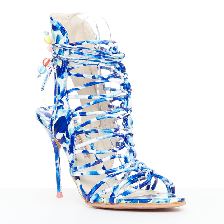 SOPHIA WEBSTER Lacey Oceana Cage blue printed sctappy heels EU38 Zendaya