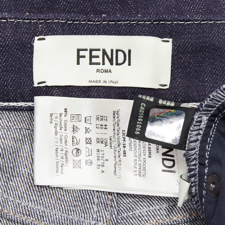 FENDI brown FF logo patch contrast stitch cropped wide leg jeans IT44 L