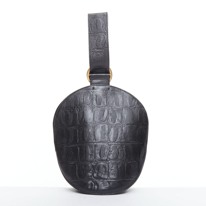 OLD CELINE Phoebe Philo 2015 Runway Curved black embossed leather clutch bag