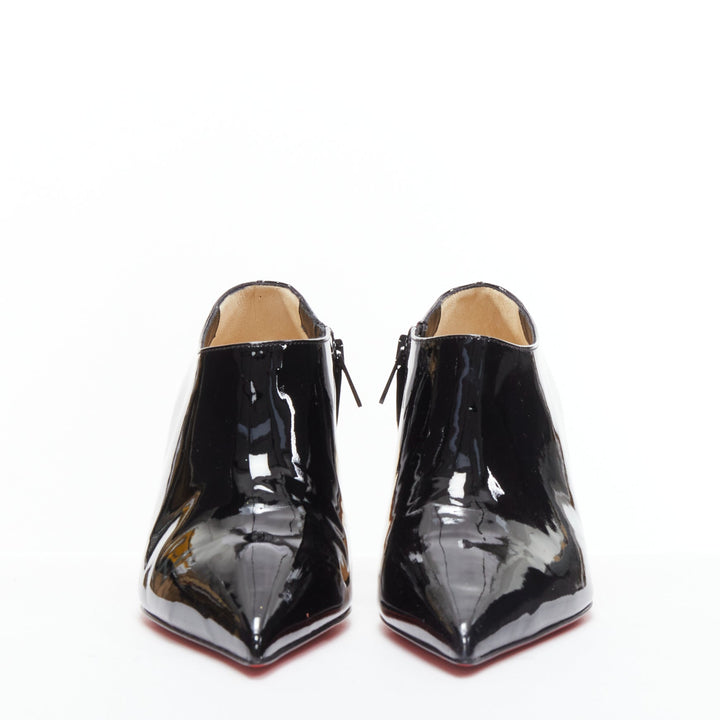 CHRISTIAN LOUBOUTIN Xilobooties 55 gold pyramid heel black patent pump EU38
