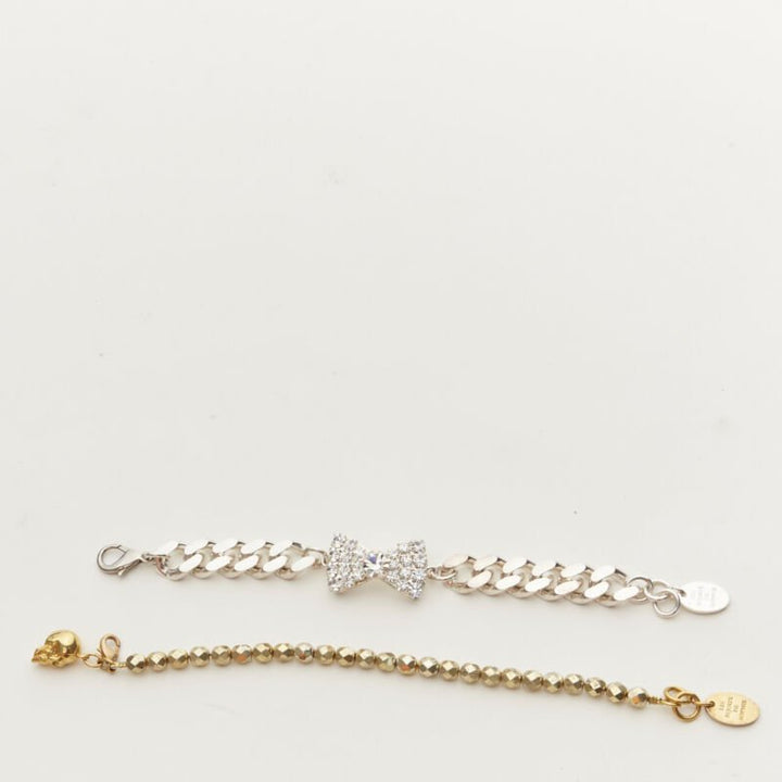 LE BIJOUX DE SOPHIE Lot of 2 gold skull charm silver crystal bow chain bracelet