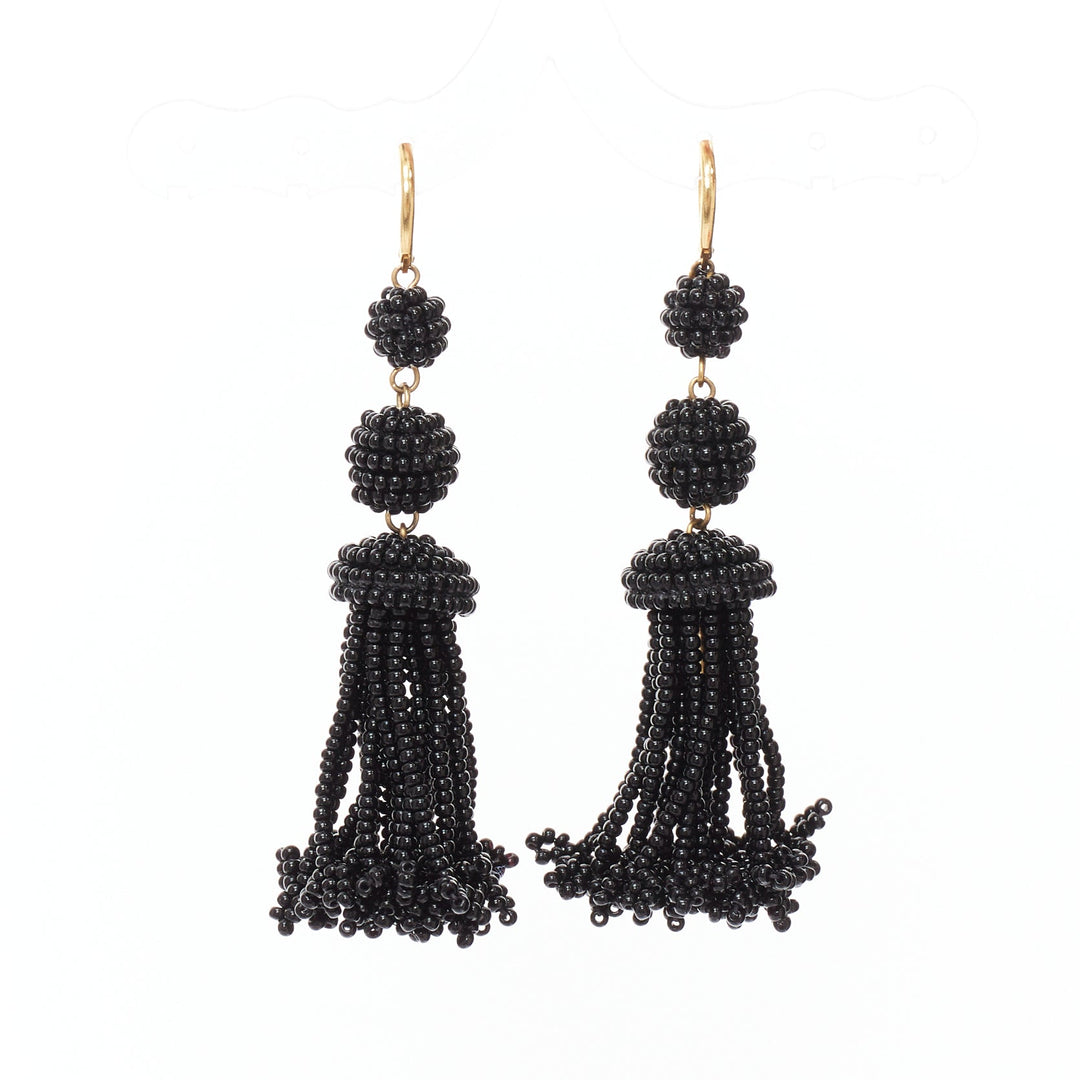 OLD CELINE Phoebe Philo black beaded tassel chandelier earrings