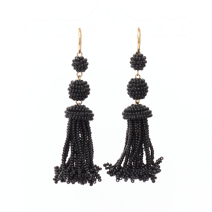 OLD CELINE Phoebe Philo black beaded tassel chandelier earrings