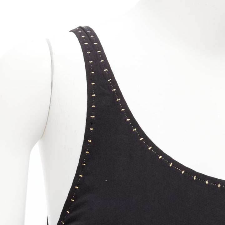 CHLOE gold foil logo black topstitch detail rock chic tank top dress S