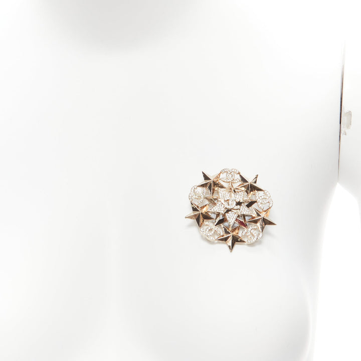 CHANEL A17C crystal CC logo gold tone star motive badge style pin brooch