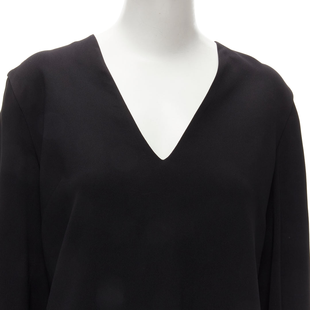 DION LEE black satin cape sleeve minimal V neck boxy short dress AUS10 M