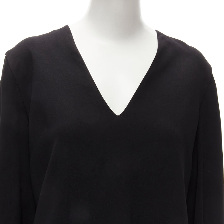 DION LEE black satin cape sleeve minimal V neck boxy short dress AUS10 M