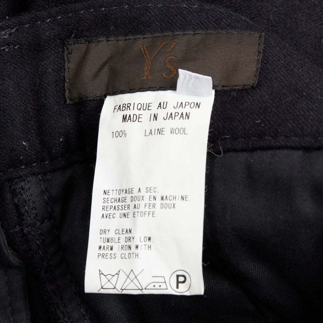 YOHJI YAMAMOTO black 100% wool zip side pocket drawstring hem wide pants JP3 L