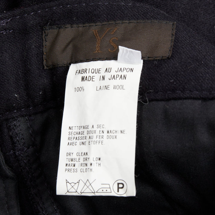 YOHJI YAMAMOTO black 100% wool zip side pocket drawstring hem wide pants JP3 L