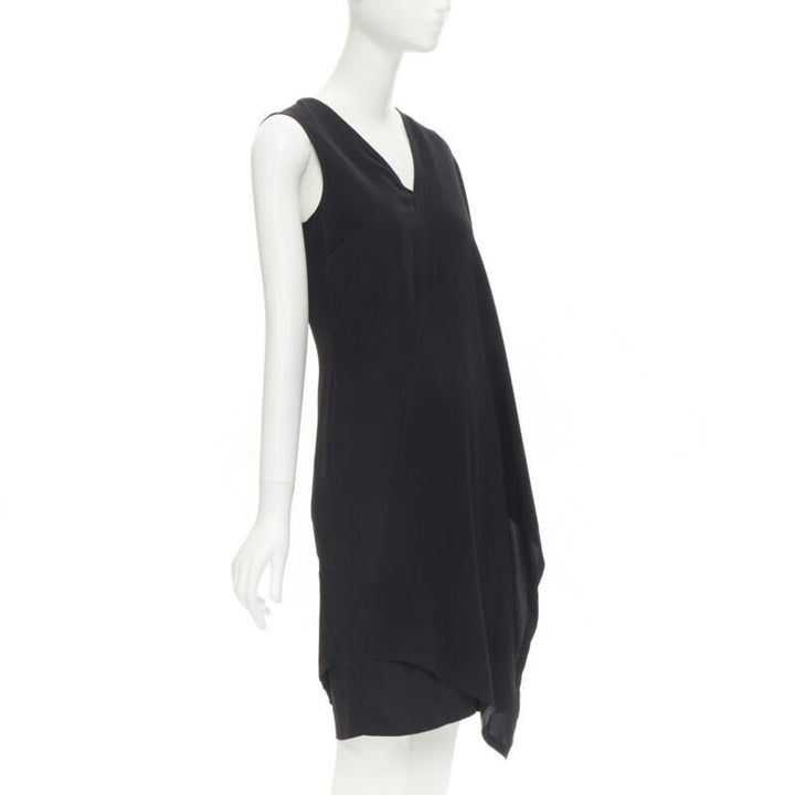 MAISON MARGIELA 2013 black polyester V-neck asymmetric bonded cape dress IT40 S