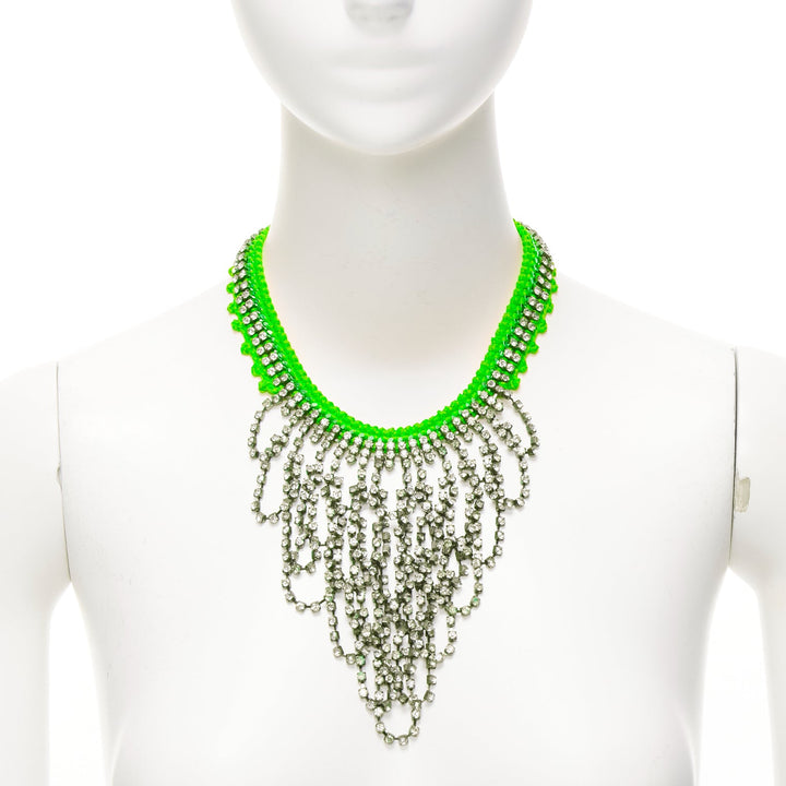 VANESSA ARIZAGA neon green rope clear crystal chandelier short necklace