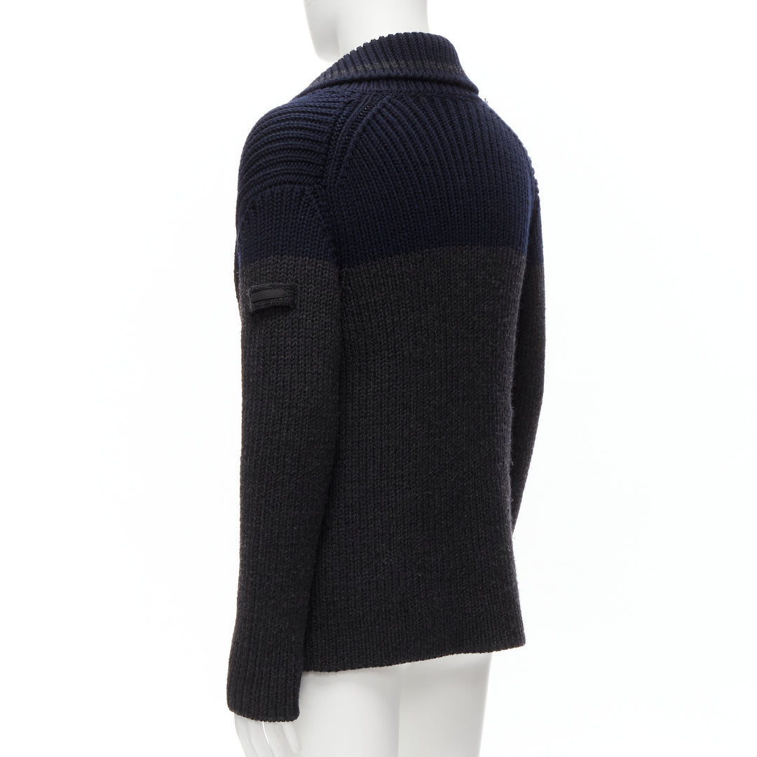 PRADA 2013 100% wool grey navy sailor collar ribbed knit cardigani coat IT50 L