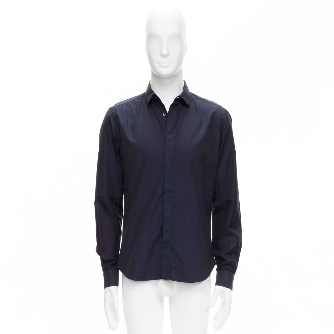 VALENTINO classic minimal navy poplin twill contrast collar dress shirt EU40 L