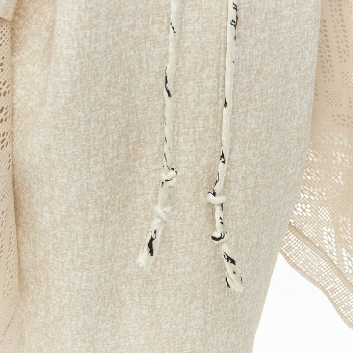 CHLOE 2019 Sandy Khaki speckle bohemian crochet sleeves layered dress FR40 M