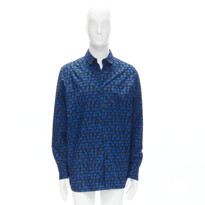 LOUIS VUITTON Virgil Abloh black blue polka dot LV monogram oversized shirt L