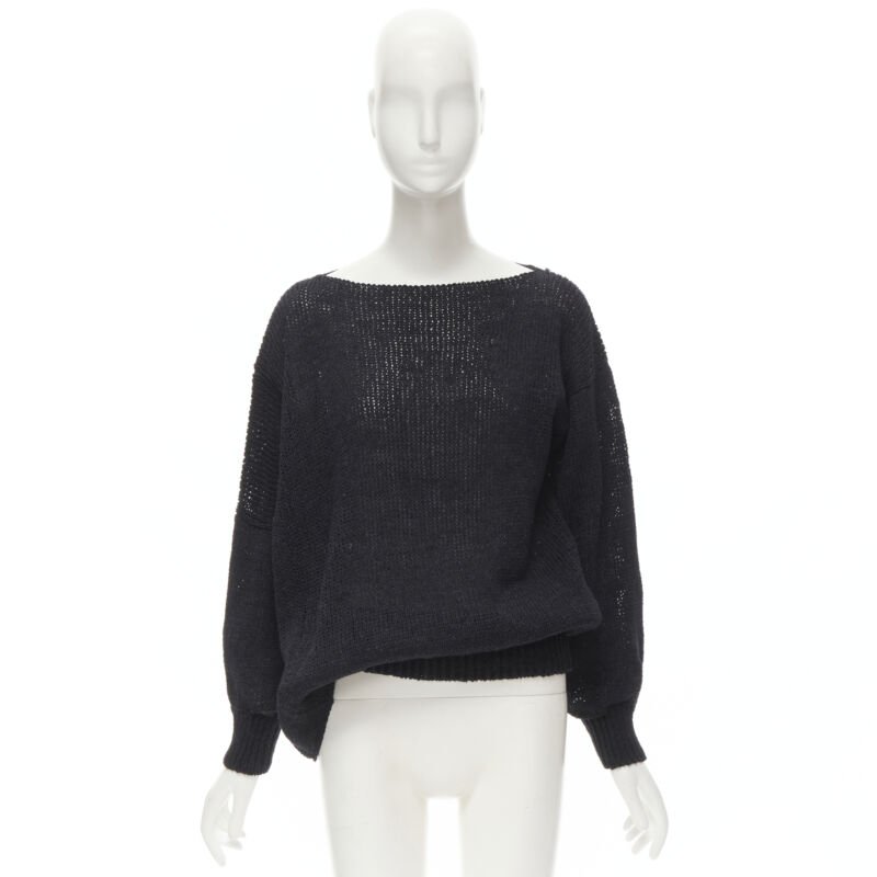 COMME DES GARCONS 1980's Vintage black coated deconstructed hem sweater M