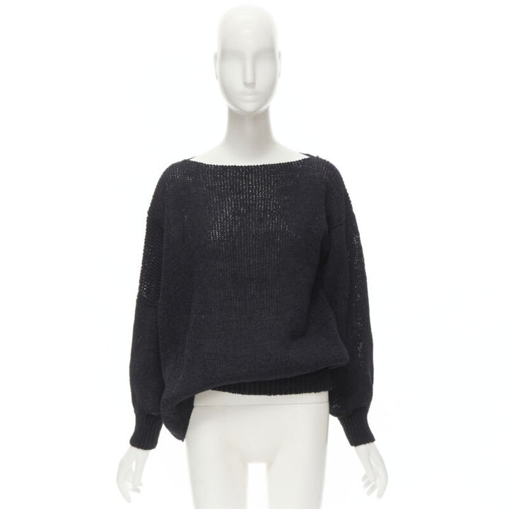 COMME DES GARCONS 1980's Vintage black coated deconstructed hem sweater M