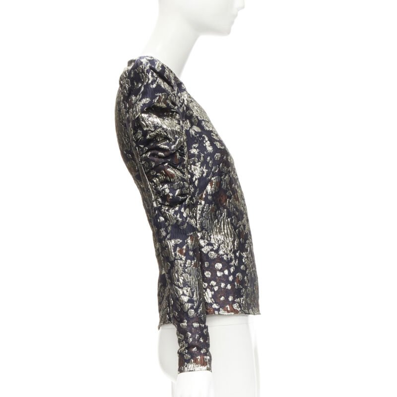 MALENE BIRGER black gold jacquard puff sleeve evening blouse top FR34 XS