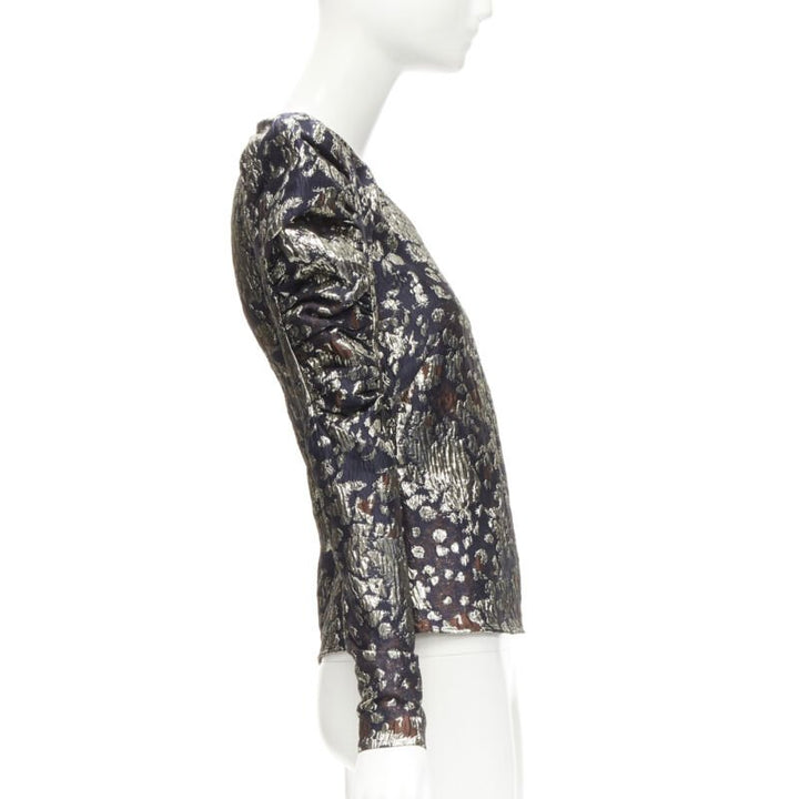 MALENE BIRGER black gold jacquard puff sleeve evening blouse top FR34 XS