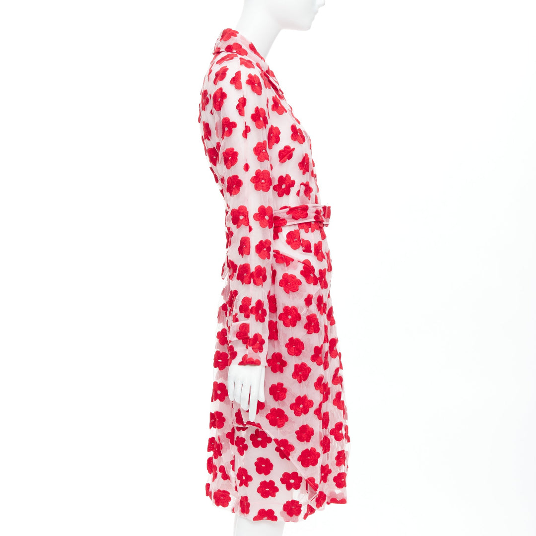 SIMONE ROCHA Runway red pink cotton floral embroidered coat UK6 XS