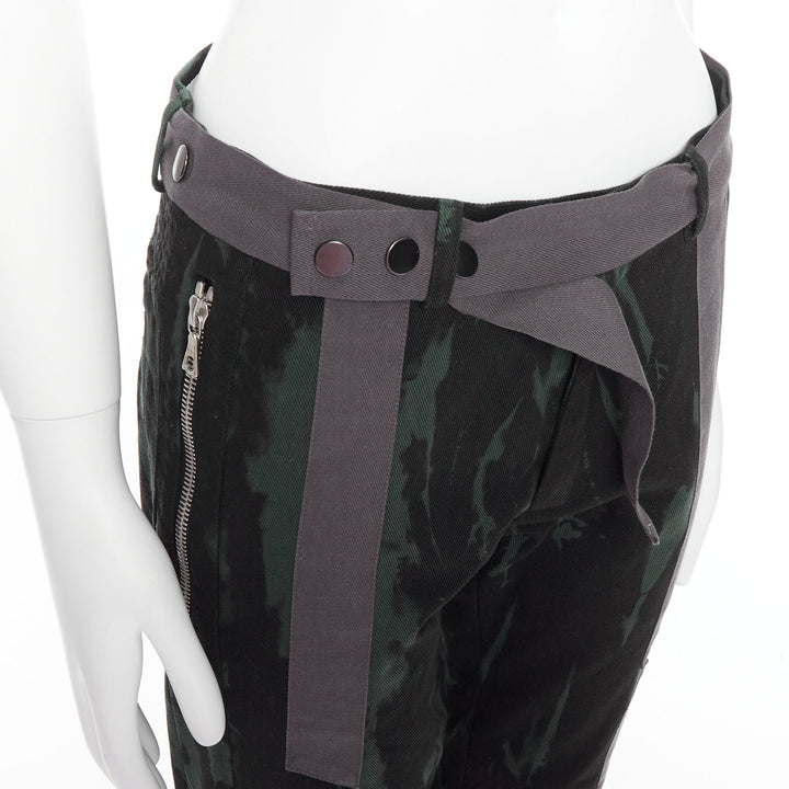 DRIES VAN NOTEN 2014 Runway  green black grey print bondage biker jeans IT46 S