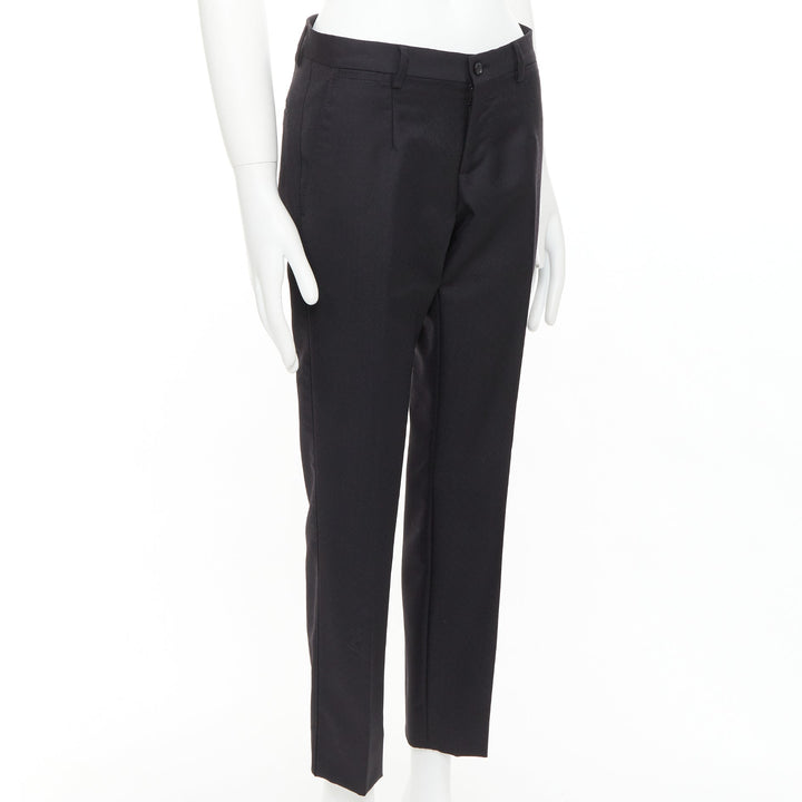 DOLCE GABBANA black wool mohair scaled pattern jacquard cropped trousers IT44 XS
