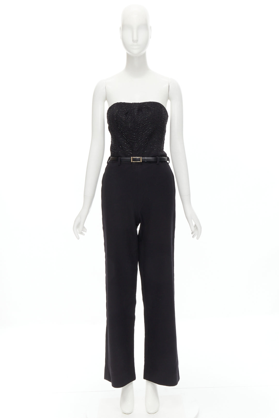 JASON WU 2014 Runway black bead embellished boned corset belted jumpsuit US2 XS