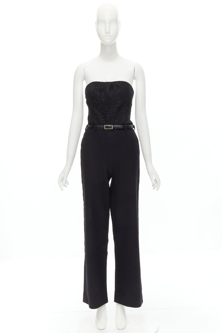 JASON WU 2014 Runway black bead embellished boned corset belted jumpsuit US2 XS
