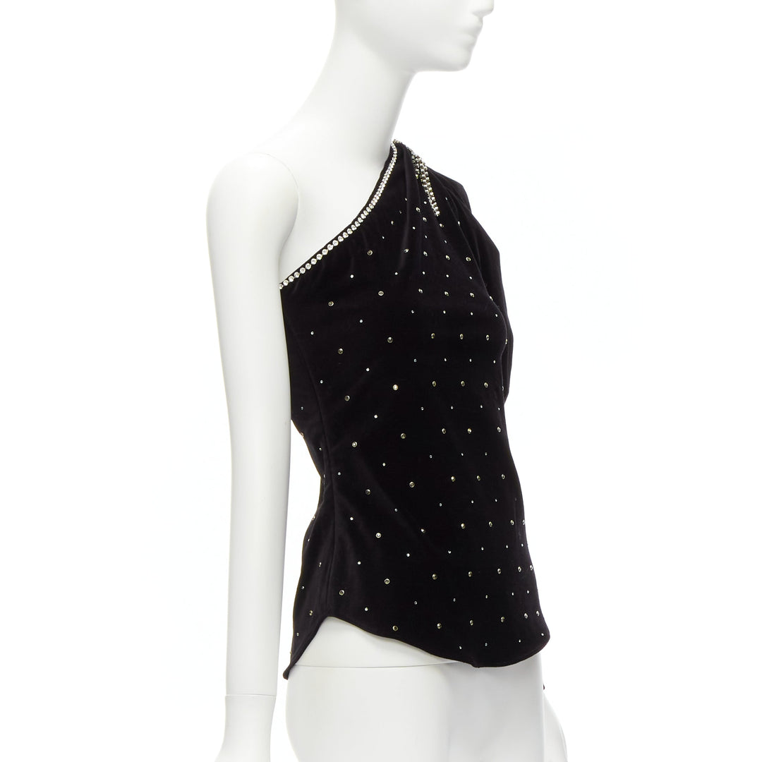 ISABEL MARANT silver crystal embellished studded beads black velvet top FR36 S