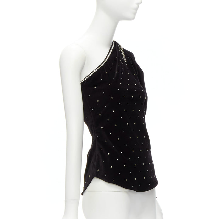 ISABEL MARANT silver crystal embellished studded beads black velvet top FR36 S
