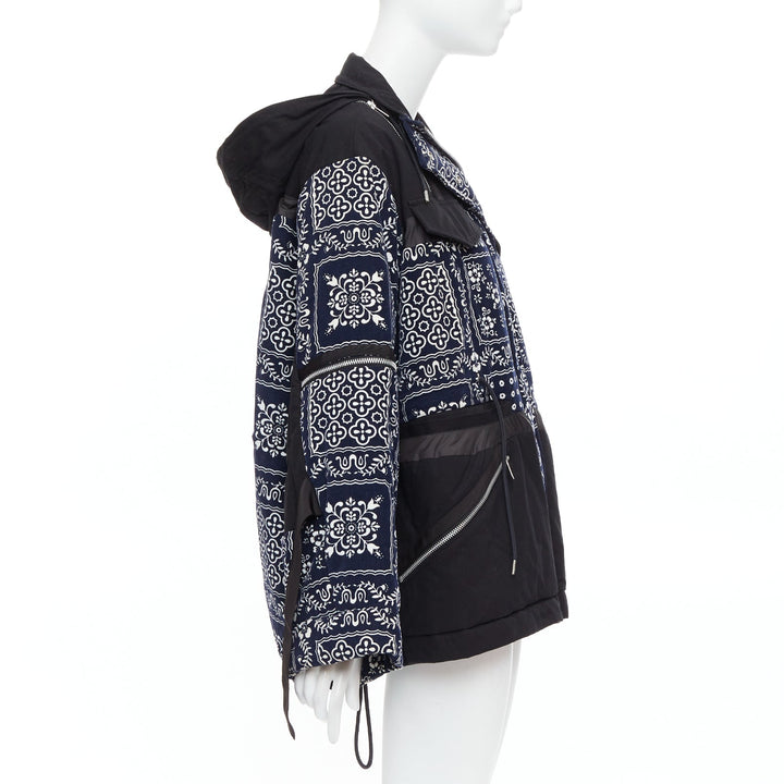 SACAI Reyn Spooner 2018 navy black cotton printed padded coat JP1 S