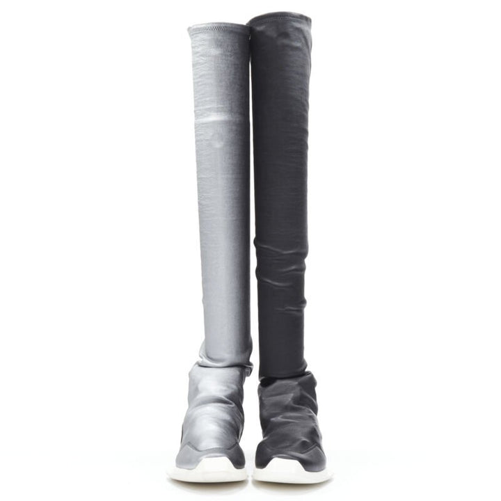 RICK OWENS Runner Stretch silver black knee hi boot sneaker EU39