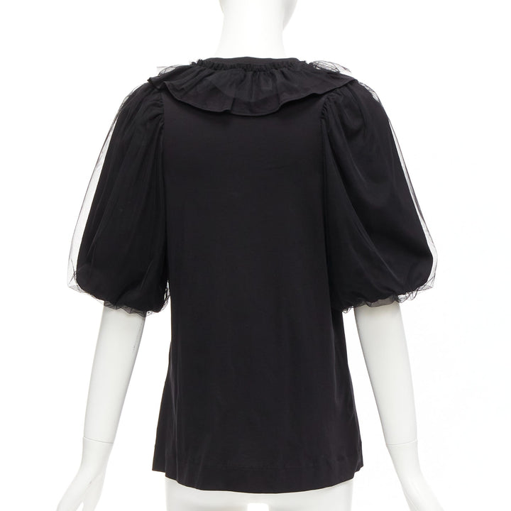 SIMONE ROCHA black cotton sheer overlay puff sleeves ruffle tshirt XS