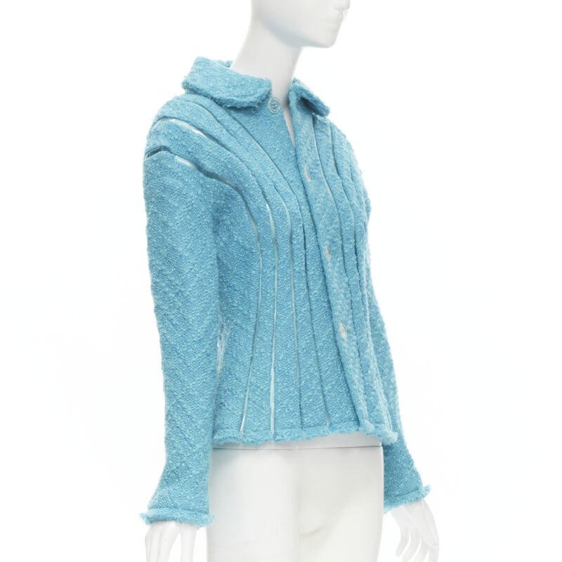 Runway JUNYA WATANABE 2001 teal blue boucle tweed PVC trimmed space age jacket S