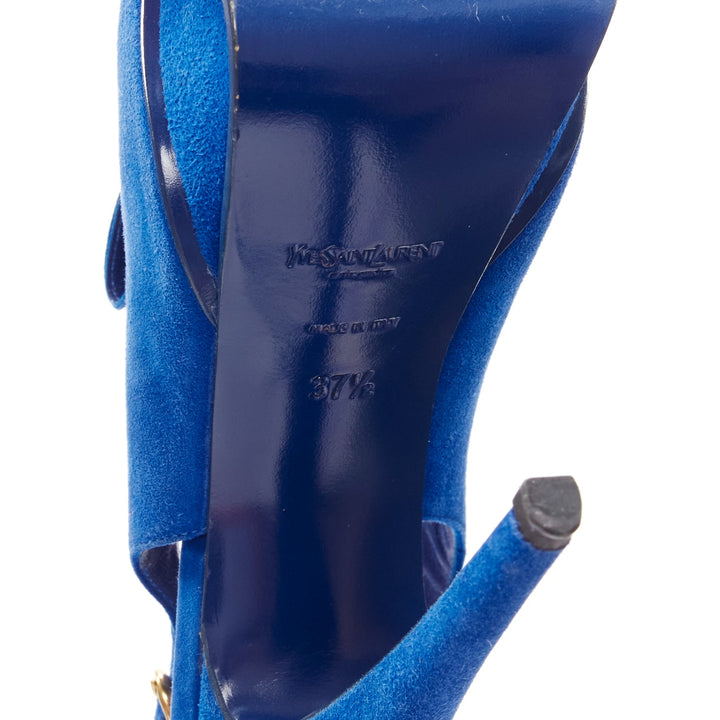 YVES SAINT LAURENT Tribute cobalt blue suede fringe chain platform EU37.5
