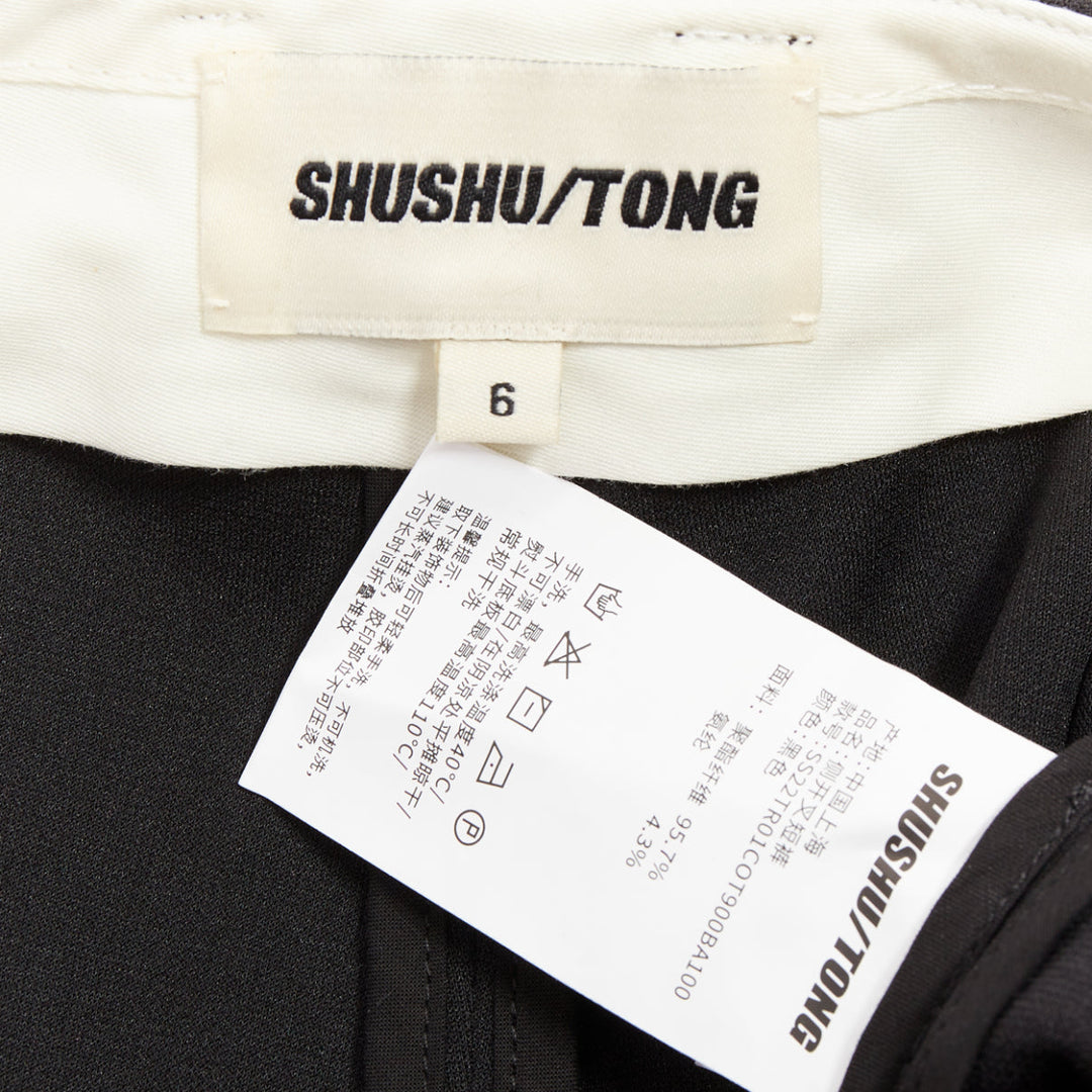 SHUSHU TONG Slit Shorts black floral button applique mini runner pants UK6 XS