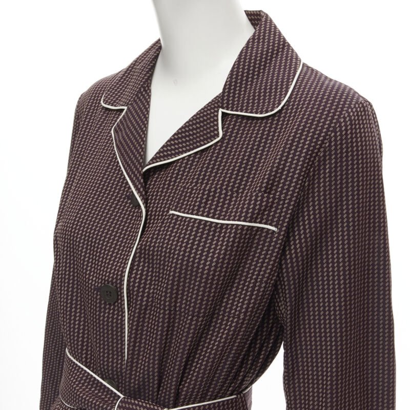 DRIES VAN NOTEN Daltos 100% cotton burgundy pyjama robe belted dress FR36 XS