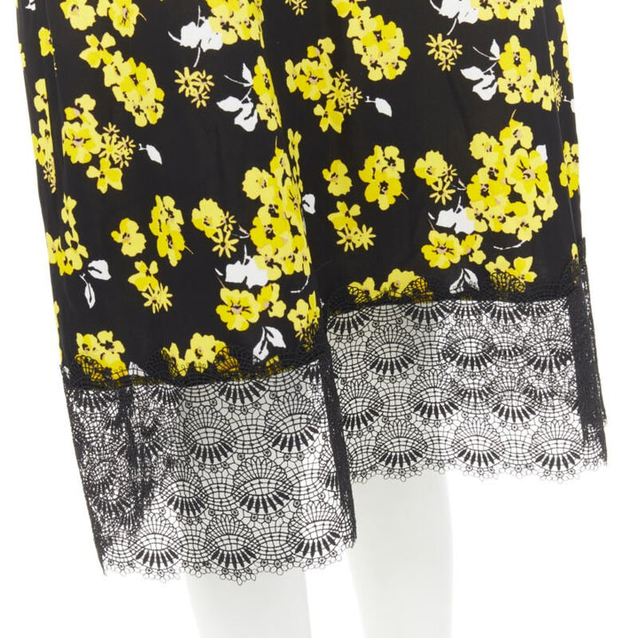 MICHAEL MICHAEL KORS black yellow floral print lace trimmed summer dress M