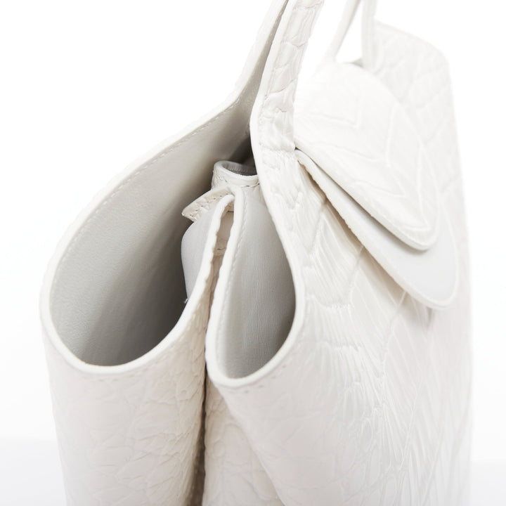 BOTTEGA VENETA white embossed scaled leather top handle tote bag