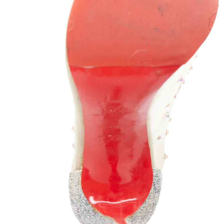 CHRISTIAN LOUBOUTIN Follies 100 clear mesh silver strass bridal pump EU35.5