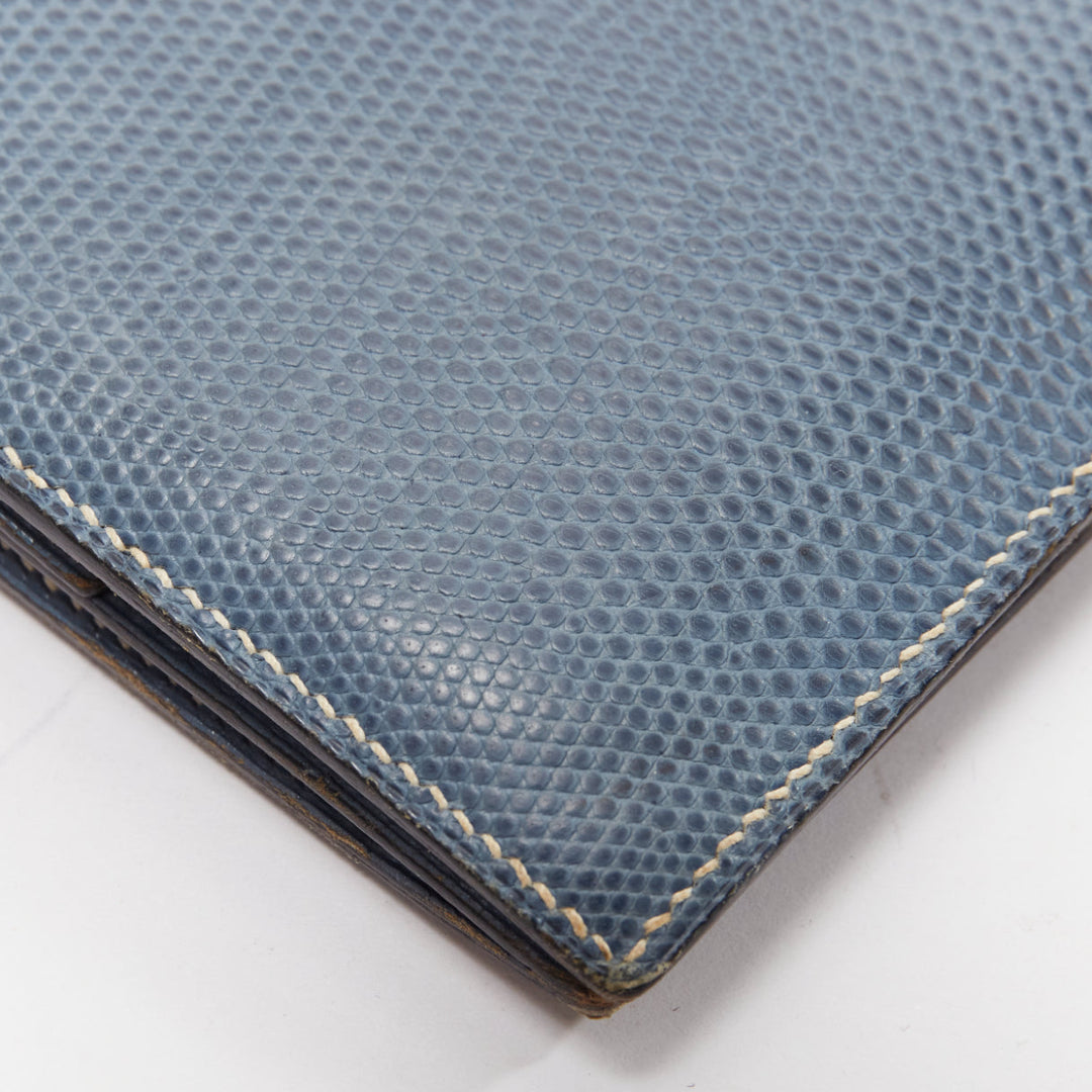 HERMES blue scaled leather silver logo bifold coins wallet