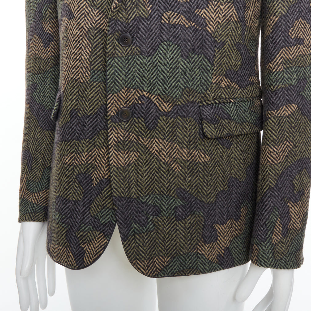VALENTINO green camouflage print herringbone wool blazer jacket IT50 L