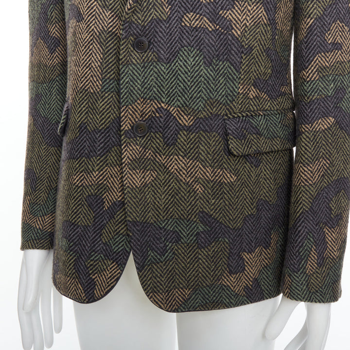 VALENTINO green camouflage print herringbone wool blazer jacket IT50 L